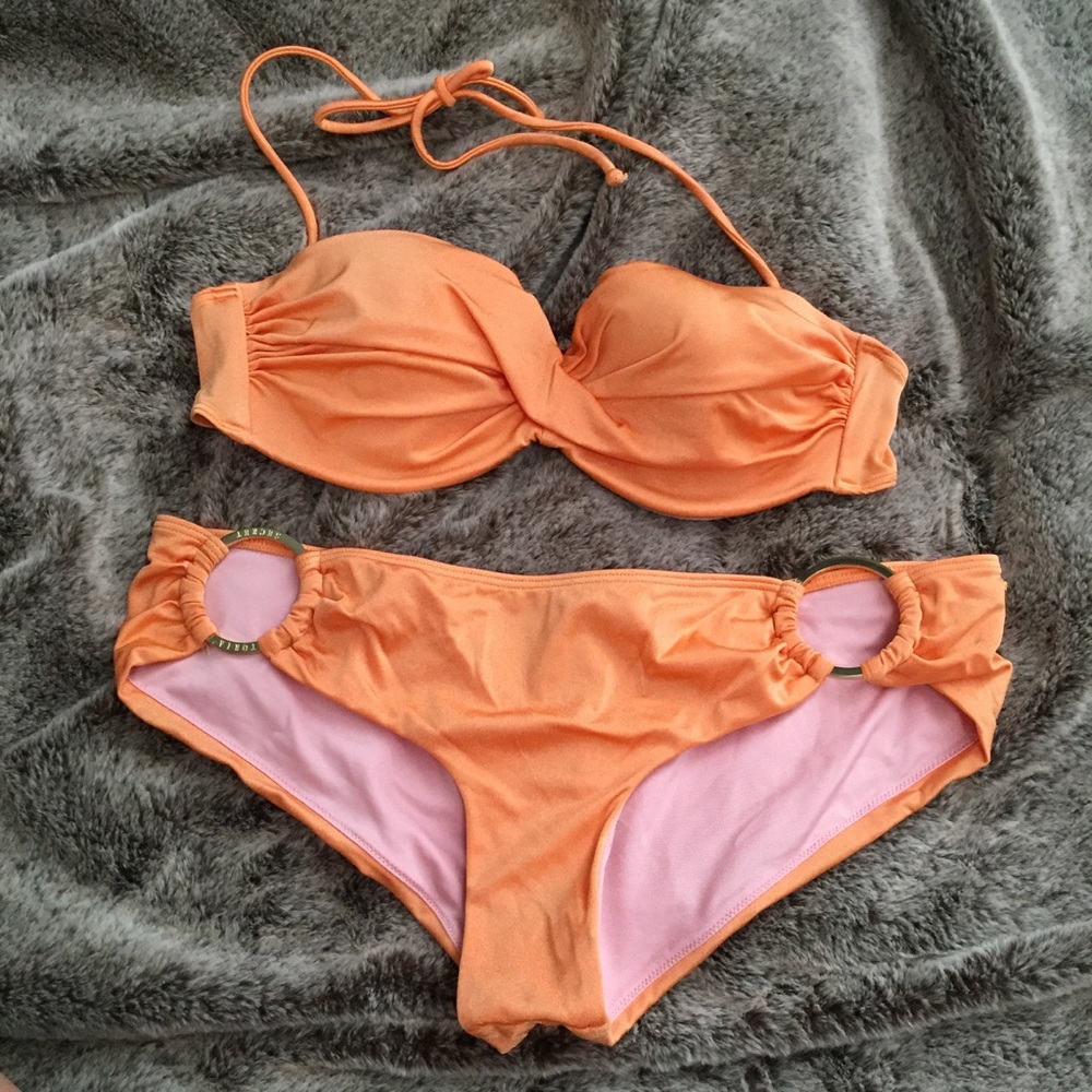 36A/Med Orange Bandeau & Hipster Bikini